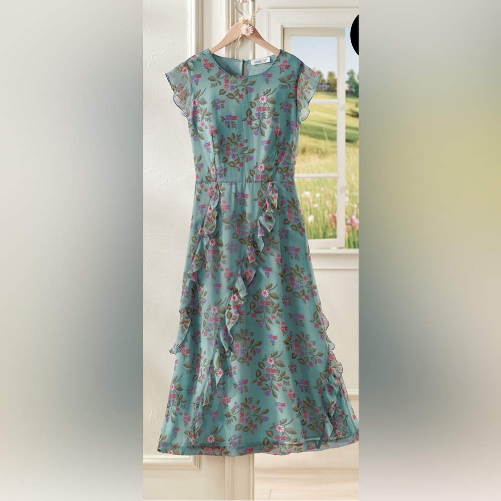 Coldwater Creek Floral Kids Dress - Teal and Pink